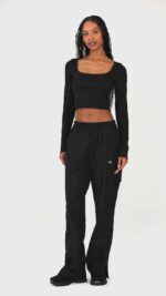 Alosoft Ribbed Show Stopper Long Sleeve Top – Black - Image 3