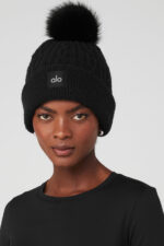 Cable Knit Beanie – Black - Image 2