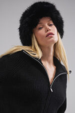 Courchevel Cashmere Faux Fur Beanie – Black - Image 3