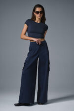 Alosoft Crop Finesse Short Sleeve – Navy - Image 3