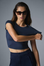 Alosoft Crop Finesse Short Sleeve – Navy - Image 2
