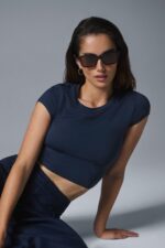 Alosoft Crop Finesse Short Sleeve – Navy - Image 4