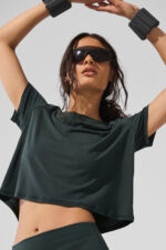Cropped All Day Short Sleeve – Charcoal Green - Image 5