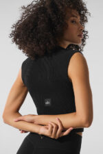 Denim Knit Sleeveless Full Zip Top – Black/Anthracite - Image 2