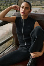 Denim Knit Sleeveless Full Zip Top – Black/Anthracite - Image 5
