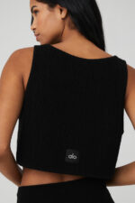 Cashmere Plush Waffle Cropped Tank – Black - Image 2