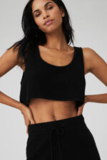 Cashmere Plush Waffle Cropped Tank – Black - Image 4