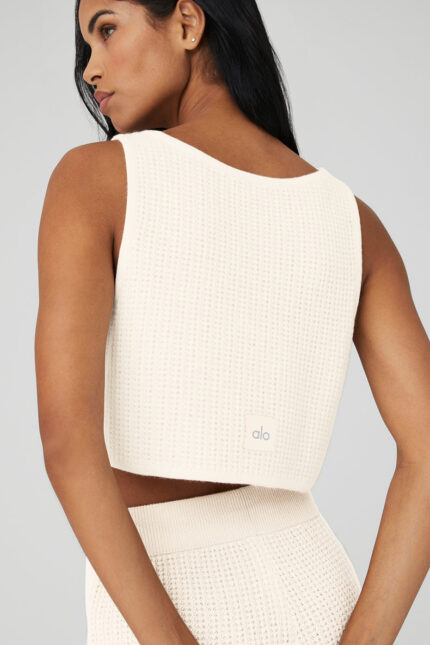 Cashmere Plush Waffle Cropped Tank – Ivory