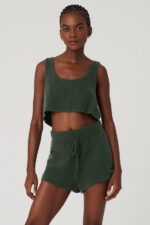 Cashmere Plush Waffle Cropped Tank – Dark Cactus - Image 4