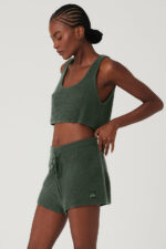 Cashmere Plush Waffle Cropped Tank – Dark Cactus - Image 2
