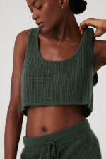 Cashmere Plush Waffle Cropped Tank – Dark Cactus - Image 5