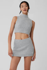 Cable Knit Winter Bliss Mock Neck Tank – Athletic Heather Grey - Image 5