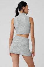 Cable Knit Winter Bliss Mock Neck Tank – Athletic Heather Grey - Image 4