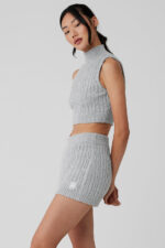 Cable Knit Winter Bliss Mock Neck Tank – Athletic Heather Grey