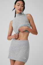 Cable Knit Winter Bliss Mock Neck Tank – Athletic Heather Grey - Image 2