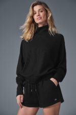 Waffle Weekend Escape Mock Neck Long Sleeve – Black - Image 3
