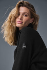 Waffle Weekend Escape Mock Neck Long Sleeve – Black - Image 2