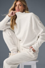 Waffle Weekend Escape Mock Neck Long Sleeve – Ivory - Image 4
