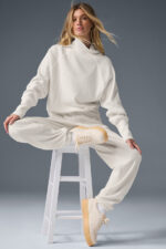 Waffle Weekend Escape Mock Neck Long Sleeve – Ivory - Image 2