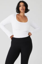 Alosoft Ribbed Show Stopper Long Sleeve Top – White - Image 3