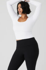Alosoft Ribbed Show Stopper Long Sleeve Top – White - Image 4