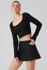 Alosoft Ribbed Show Stopper Long Sleeve Top – Black - Image 5
