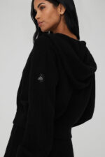 Cashmere Plush Waffle Full Zip Hoodie – Black
