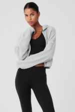 Cashmere Plush Waffle Full Zip Hoodie – Athletic Heather Grey - Image 3