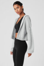 Cashmere Plush Waffle Full Zip Hoodie – Athletic Heather Grey - Image 4