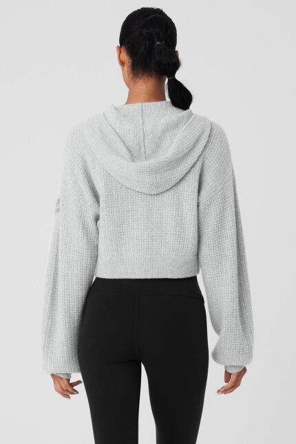 Cashmere Plush Waffle Full Zip Hoodie – Athletic Heather Grey