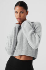Cashmere Plush Waffle Full Zip Hoodie – Athletic Heather Grey - Image 2