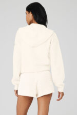 Cashmere Plush Waffle Full Zip Hoodie – Ivory - Image 4