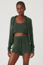 Cashmere Plush Waffle Full Zip Hoodie – Dark Cactus - Image 3