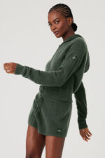 Cashmere Plush Waffle Full Zip Hoodie – Dark Cactus - Image 4