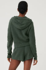Cashmere Plush Waffle Full Zip Hoodie – Dark Cactus - Image 5