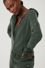Cashmere Plush Waffle Full Zip Hoodie – Dark Cactus - Image 2