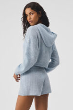 Cashmere Plush Waffle Full Zip Hoodie – Crystal Blue - Image 3