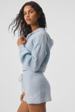 Cashmere Plush Waffle Full Zip Hoodie – Crystal Blue - Image 4