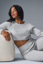 Cashmere Plush Waffle Cropped Long Sleeve – Athletic Heather Grey - Image 2
