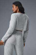 Cashmere Plush Waffle Cropped Long Sleeve – Athletic Heather Grey - Image 4