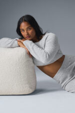 Cashmere Plush Waffle Cropped Long Sleeve – Athletic Heather Grey - Image 3