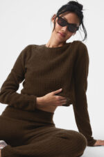 Cashmere Plush Waffle Cropped Long Sleeve – Espresso - Image 4