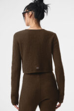 Cashmere Plush Waffle Cropped Long Sleeve – Espresso - Image 3