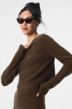 Cashmere Plush Waffle Cropped Long Sleeve – Espresso - Image 2