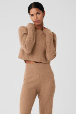 Cashmere Plush Waffle Cropped Long Sleeve – Toasted Almond - Image 4