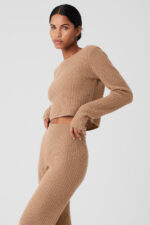 Cashmere Plush Waffle Cropped Long Sleeve – Toasted Almond
