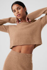 Cashmere Plush Waffle Cropped Long Sleeve – Toasted Almond - Image 5