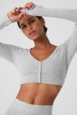 Alolux Cropped Me Time Cardigan – Athletic Heather Grey - Image 4