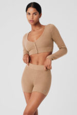 Alolux Cropped Me Time Cardigan – Toasted Almond - Image 4