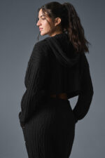 Cable Knit Winter Bliss Hoodie – Black - Image 4